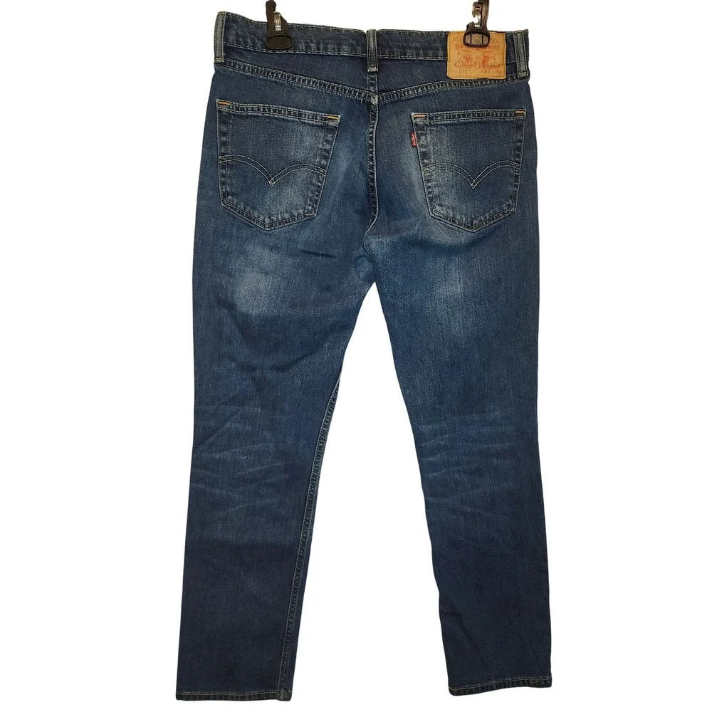 VTG Levis 511 Slim‎ Fit Jeans Mens 34x30 Medium Wash Blue Denim Great Fade